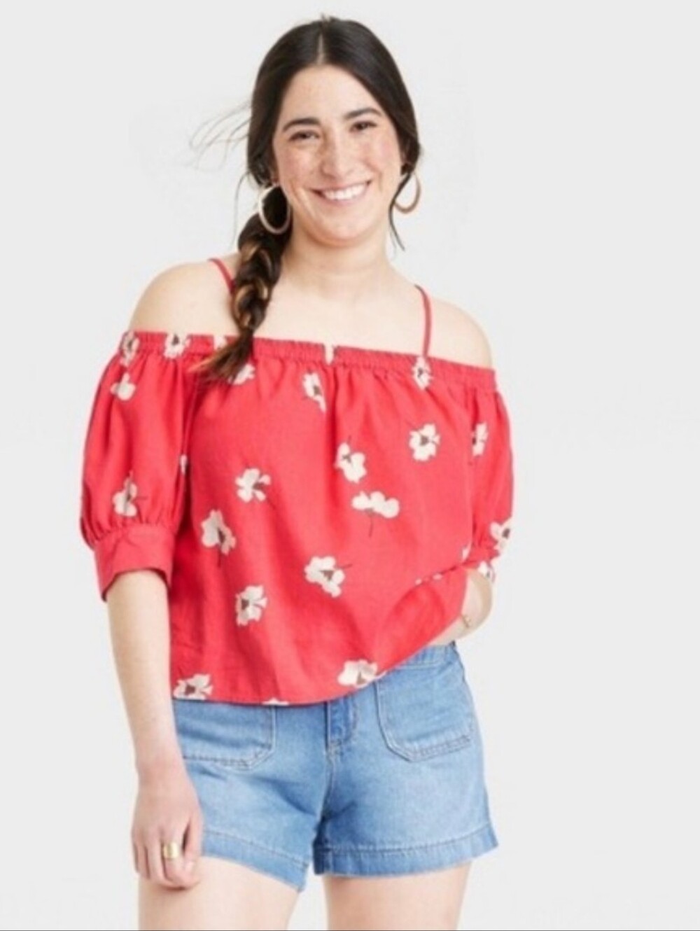 Universal Thread Coral-Red Elastic Waist Top